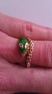 14K GOLD ENAMELED SNAKE SERPENT RING WITH DIAMOND EYES STUNNING!!! - Picture 1 of 5