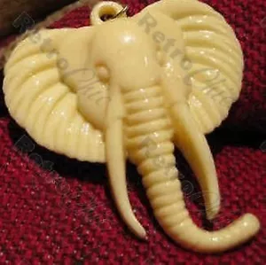 CREAM ivory VINTAGE ELEPHANT PENDANT lucite plastic long gold pl necklace chain - Picture 1 of 2