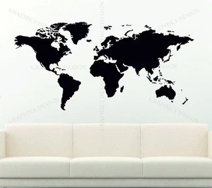 WORLD MAP LARGE CHOICE OF COLOUR  Decorative Vinyl Wall Sticker Earth Murals - Picture 1 of 12