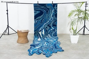 Melting Blue Irregular Shape Runner, Hand-Tufted 100% Wool Soft Area Rug - Picture 1 of 12