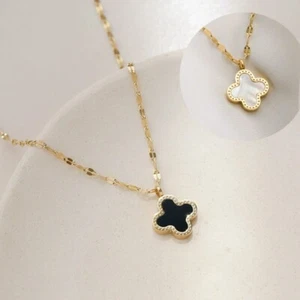 Elegant Gold Plated Lucky Four Leaf Clover Heart Black Necklace Pendant Women - Picture 1 of 13