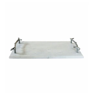 12 In. White Marble Silver Branch Handles Charcuterie Chopping Cutting Board - Picture 1 of 1