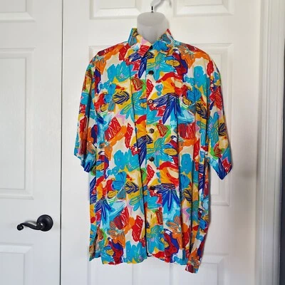 MANGO MOON - Camisa Aloha Hawaiana Colorida Floral Abstracta RUIDOSA Mangas Cortas XL Foto 1 de 4
