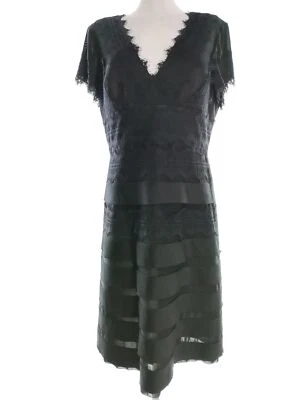 JS COLLECTIONS  T. 14 (42) Negro Midi Vestido A-line Manga corta Bordado de Enca - Imagen 1 de 4