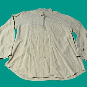 Tommy Bahama Shirt Mens Large 100% Silk Yellow Palm Textured Camp Long Sleeve - Picture 1 of 8