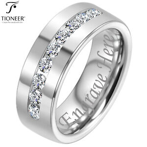Sterling Silver 925 High Polished 8mm Ring with 9 2.5mm CZ with Free Engraving