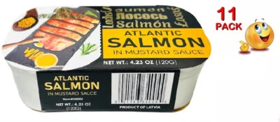 11 PACK - BALTIC GOLD ATLANTIC SALMON IN MUSTARD SAUCE 120gr Made in LATVIA