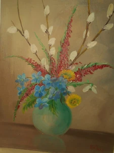 Vintage Floral Still Life Oil Painting Signed R A JAHN 1960's Canvas Board 10 x8 - Picture 1 of 12