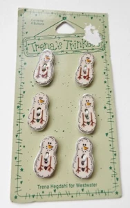 Trena's Trinkets Vintage 1997 Ceramic Buttons SNOWMAN Set of 6 NEW NOS - Picture 1 of 3