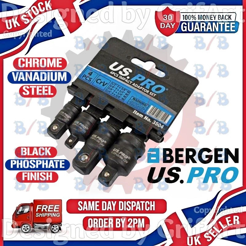 4PC IMPACT SOCKET ADAPTOR CONVERTER REDUCER 1/2 3/8 1/4 INCH DRIVE STEP UP DOWN - Image 1 of 4