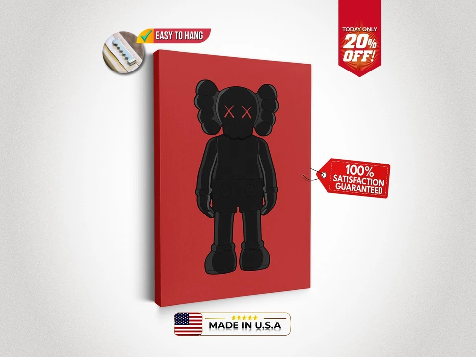 Muñeca de dibujos animados negra decoración de pared Hypebeast lienzo impresión arte pop único regalo de dibujos animados Foto 1 de 4