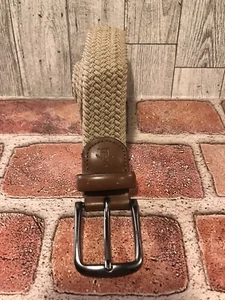 Cintura uomo intrecciata pinguino 36" marrone chiaro pelle golf accento fibbia tono nichel - Foto 1 di 5