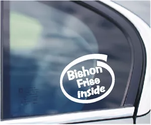 BISHON FRISE INSIDE DOG PUP ON BOARD CAR WINDOW STICKER IN WHITE ALL COLOURS - Picture 1 of 4