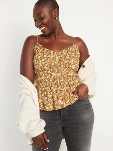 NWT Old Navy Smock Floral Cami Peplum Top Plus 2X 20 22 Yellow Adjustable Straps - Picture 1 of 15