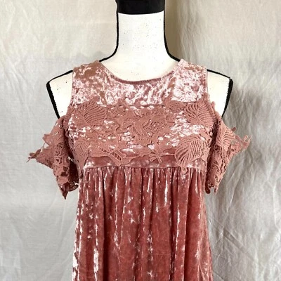 Vestido Vintage Speechless Y2k Años 90 Rosa Terciopelo Aplastado Talla 14 Encaje Hombro Frío Foto 1 de 4
