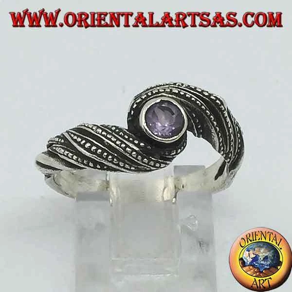 Anello in Argento 925‰ con ametista tonda naturale in un intreccio di fili - Immagine 1 di 1