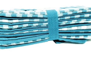 Cloth Dinner Napkins Set Of 12 Medium Blue Checked & Solid 18" premium quality - Picture 1 of 3