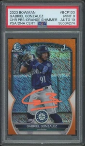 GABRIEL GONZALEZ SIGNED 2023 BOWMAN CHROME ORANGE SHIMMER /25 PSA 9/GEM 10 AUTO - Picture 1 of 2