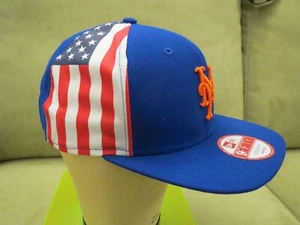New Era NY Mets Blue Snapback Adjustable Hat, American Flag Side Wedge - Picture 1 of 24