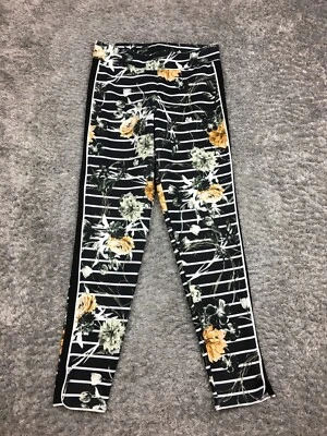 Hue Legging Pants Womens Size Small Black Floral Stretch Skinny Ankle Striped - Image 1 of 4