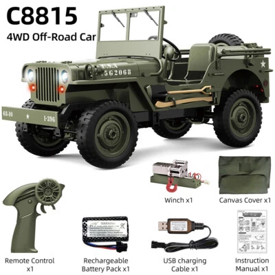 JJRC C8815 4WD RC Jeep 2.4G Off Road 50M Light Remote Controler Military Car - Image 1 of 4