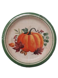 Harvest Wishes Fall Pumpkin Thanksgiving 8 Ct 7" Paper Dessert Cake Plates - Picture 1 of 2