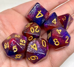 Purple/Blue Galaxy Glitter Polyhedral Dice Set Acrylic DND Dice D&D TTRPG - Picture 1 of 3