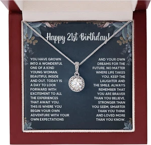 21St Birthday Gifts for Her, 21 Year Old Female Birthday Card Necklace Gift Idea - Picture 1 of 6
