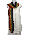 Handmade Granny Scarf 78" Long Wavy Bold Retro Rainbow Stripe Soft Chunky Yarn