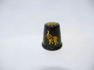 THIMBLE BOVINE HORN? GOLDEN ELEPHANTS WITH RED ACCENTS - Picture 1 of 5
