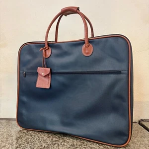 Bottega Veneta porta abiti blu scuro pelle e tela vintage 1990 ca - Picture 1 of 12