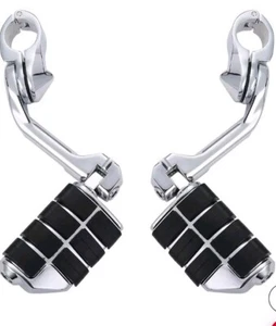 Kemimoto Chrome Long Highway Foot Pegs Fit Electra Road Street 1-1/4" Bars READ - Picture 1 of 14