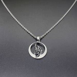 Stainless Steel Wolf Necklace Pendant Wolf Howls Silver Moon Night Wolf - Picture 1 of 4