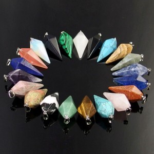Natural Gemstone Crystal Healing Cone Hexagonal Point Pendulum Pendant energy