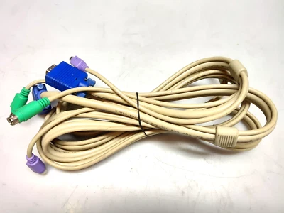 10 Ft KVM Switch Cable w/ 6-pin PS2 Keyboard Mouse & HD15 D-SUB VGA Male to Male - Image 1 of 3