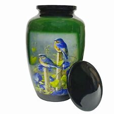 Serenity in Nature Luxurious Green Birds Adult Cremation Urns for Human Ashes