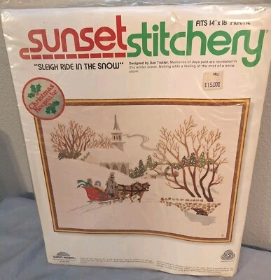 NEW Sunset Stitchery Sleigh Ride The Snow Christmas Needlepoint Kit 2085 14x18 - Image 1 of 4