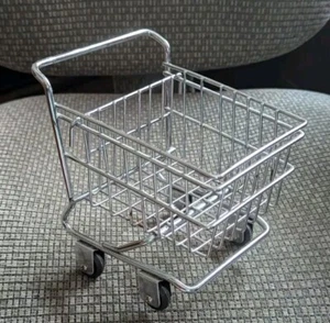 Vintage Realistic Mini Chrome Toy Shopping Cart w/Rolling Wheels - Picture 1 of 6