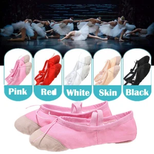 Niña Pequeña Adulto Ballet Baile Zapatillas Sole Dividida Lona Zapatos Gimnasia Suave - Imagen 1 de 18