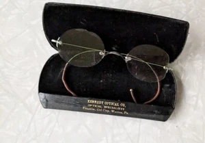 Antique Wire Rim Spectacles Glasses Vintage Round Tinted Lens Harry Potter Case - Picture 1 of 5