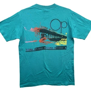 Vintage Ocean Pacific Shirt Mens Medium Turquoise Pier OP Single Made USA 90s - Picture 1 of 11