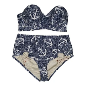 Betsey Johnson Vintage Nautical Bikini High Waisted Show Me the Ropes Sz L - Picture 1 of 8