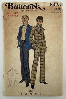 Butterick 1971 Sewing Pattern #6425 Suit Jacket Pants Size 42 Neck 16 Uncut - Image 1 of 2