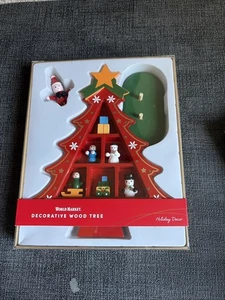 Miniatur Weihnachtsbaum Holz rot mit Ornamenten & Ständer Weltmarkt Neu in OVP - Bild 1 von 7