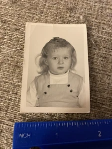 1960's Small School Photo Cute Young Girl In Dress Jumper No Smile - Picture 1 of 3