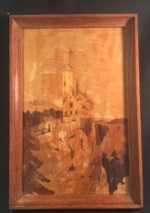 Vintage / Antique German Art Marquetry superb Patina on Hillside Castle c.1920s - Picture 1 of 8