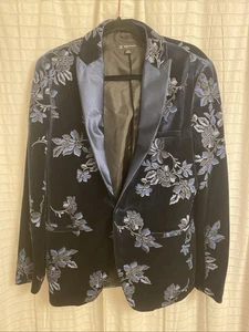 inc international concepts Herren Blazer Blau Blumen Medium Samt Hochzeit Abschlussball - Bild 1 von 7