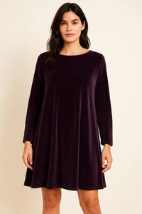 TWEEDS Samt A-Linie Kleid lila langarm weich dehnbar Gr. L Whimsigoth - Bild 1 von 12