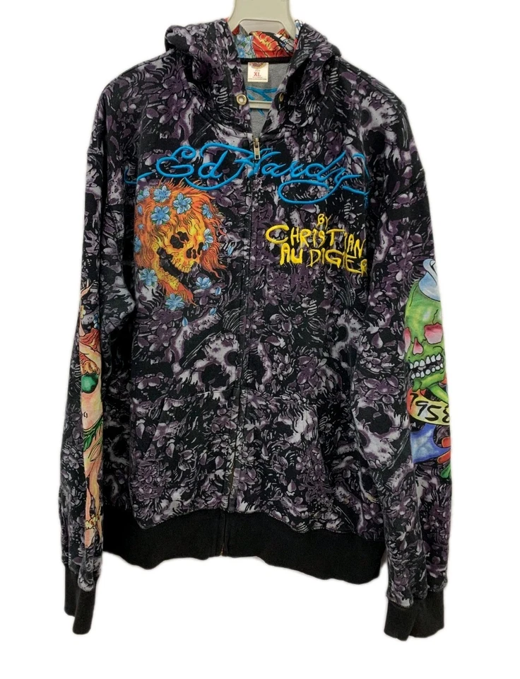 Sudadera con Capucha Ed Hardy por Christian Audigier XL Para Hombre Hecha en EE. UU. Gráfico Completo #127 Foto 1 de 4