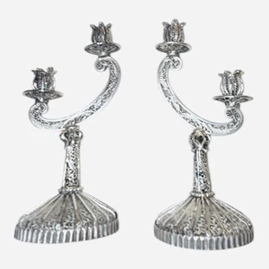 "Par de mini candelabros de Shabat de plata esterlina de 3"" de colección Judaica" - Imagen 1 de 9